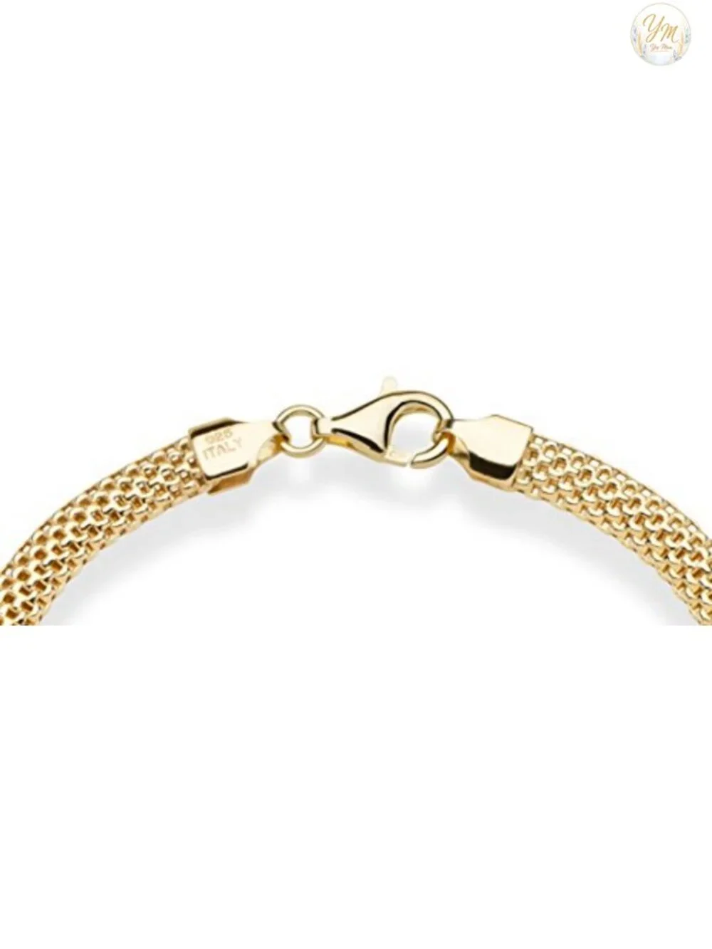 18K Gold Plated 925 Sterling Silver 5mm Mesh Link Bracelet Women Italy Jewelry